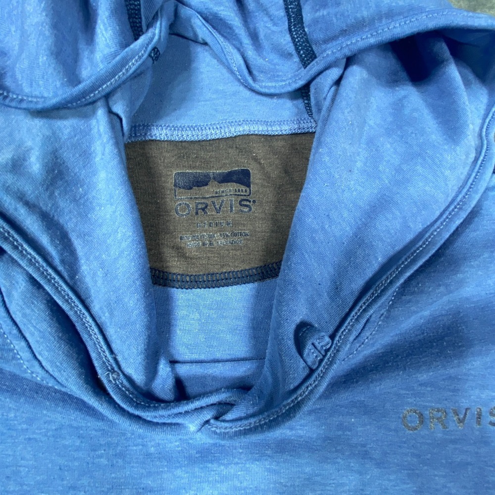 Orvis Hoodie Mens Medium Blue Pullover Long Sleeve Contrast Stitch Outdoor Fish - Picture 3 of 9